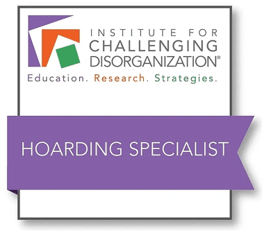 Hoarding Specialist certification badge, colorful design.