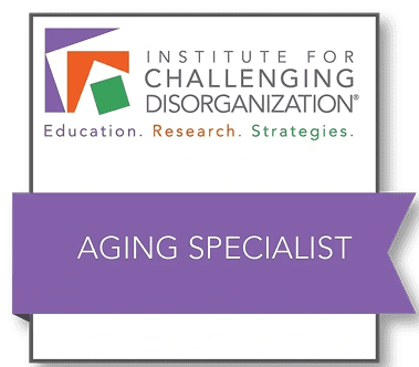 Institute for Challenging Disorganization Aging Specialist badge.